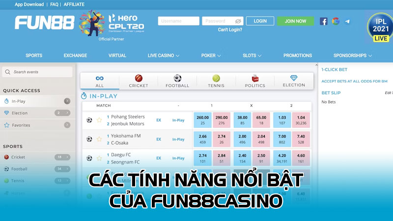 Các tính năng nổi bật của Fun88casino